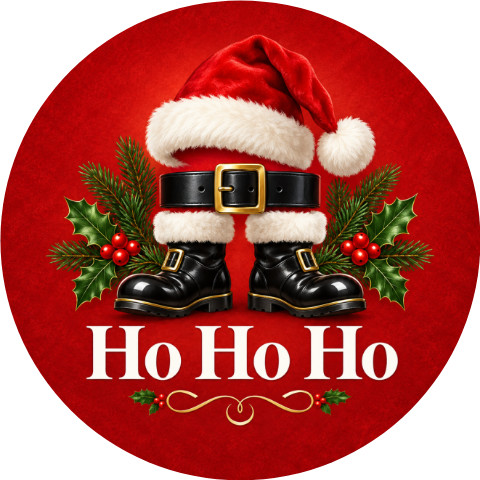 Wzór: Przypinka Ho Ho Ho Czapka – świąteczna grafika z napisem Ho Ho Ho