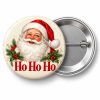 Przypinka Ho Ho Ho Mikołaj: przypinka na Boże Narodzenie z napisem Ho Ho Ho – przód i aluminiowy tył z agrafką