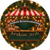 Wzór: Przypinka Jarmark Świąteczny – napis Jarmark Bożonarodzeniowy i pole miejscowość na świątecznej grafice