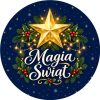Wzór: Przypinka Magia Świąt Lampki – świąteczna grafika z napisem Magia Świąt
