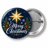 Przypinka Merry Christmas Granat: przypinka na Boże Narodzenie z napisem Merry Christmas – przód i aluminiowy tył z agrafką