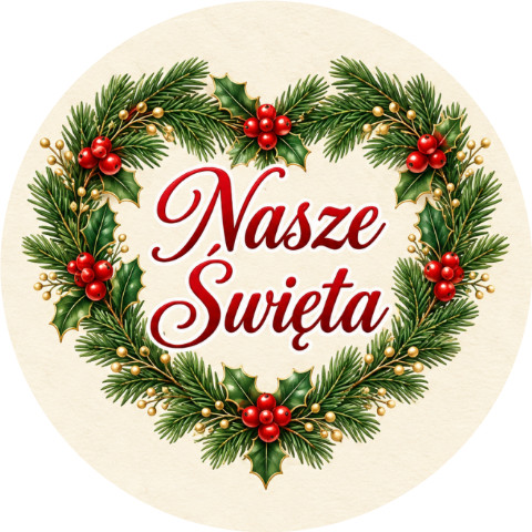 Wzór: Przypinka Nasze Święta Serce – świąteczna grafika z napisem Nasze Święta