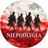 Wzór: Przypinka Niepodległa Maszerujący Żołnierze – biało-czerwona grafika z napisem NIEPODLEGŁA