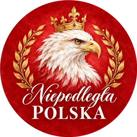 Wzór: Przypinka Niepodległa Polska na Czerwieni – biało-czerwona grafika z napisem Niepodległa Polska