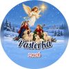 Wzór: Przypinka Pasterze i Owce – napis Pasterka i pole rok na świątecznej grafice