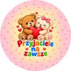 Wzór: Przypinka Przyjaciele na Zawsze – kolorowy miś z napisem Przyjaciele na zawsze
