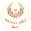 Wzór: Przypinka Przyszła Mama – napis PRZYSZŁA MAMA i pole imię na pastelowym tle