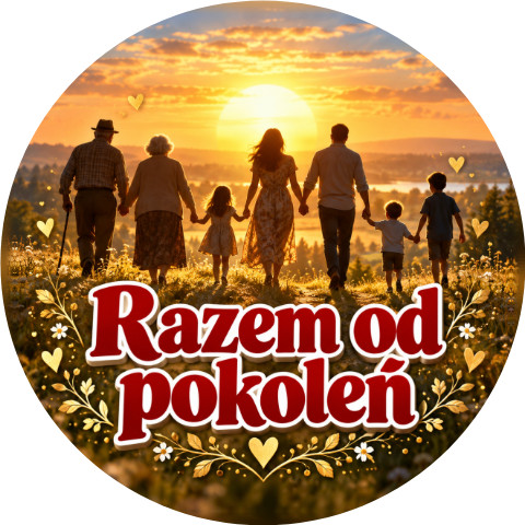 Wzór: Przypinka Razem od Pokoleń – pastelowa grafika z napisem Razem od pokoleń
