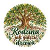 Wzór: Przypinka Rodzina jak Gałęzie Drzewa – pastelowa grafika z napisem Rodzina jak gałęzie drzewa