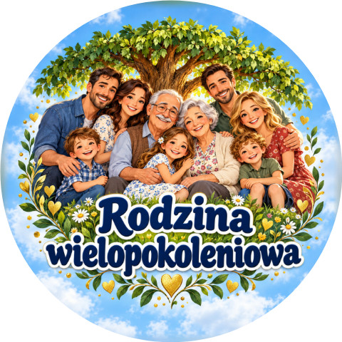 Wzór: Przypinka Rodzina Wielopokoleniowa – pastelowa grafika z napisem Rodzina wielopokoleniowa