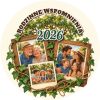 Wzór: Przypinka Rodzinne Wspomnienia Album – napis RODZINNE WSPOMNIENIA i pole rok na pastelowym tle