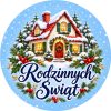 Wzór: Przypinka Rodzinnych Świąt Dom – świąteczna grafika z napisem Rodzinnych Świąt
