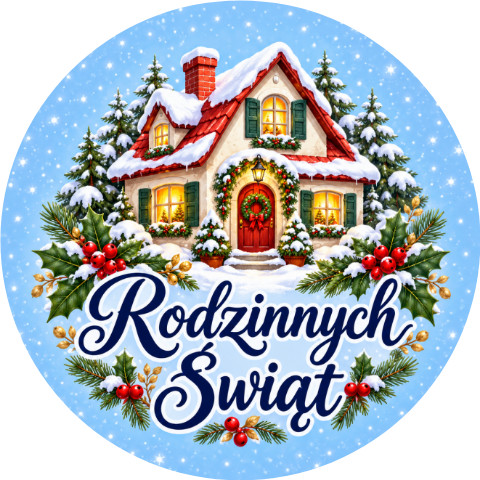 Wzór: Przypinka Rodzinnych Świąt Dom – świąteczna grafika z napisem Rodzinnych Świąt
