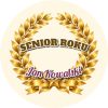 Wzór: Przypinka Senior Roku z Imieniem – napis SENIOR ROKU i pole imię i nazwisko na pastelowym tle