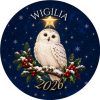 Wzór: Przypinka Sowa Wigilijna – napis WIGILIA i pole rok na świątecznej grafice