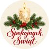 Wzór: Przypinka Spokojnych Świąt Świeca – świąteczna grafika z napisem Spokojnych Świąt