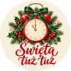 Wzór: Przypinka Świąteczny Czas Zegar – świąteczna grafika z napisem Święta tuż tuż