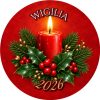 Wzór: Przypinka Świeca Wigilijna – napis WIGILIA i pole rok na świątecznej grafice