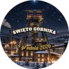 Wzór: Przypinka Święto Górnika Szyb i Gwiazdy – napis ŚWIĘTO GÓRNIKA i pole data na grafice w górniczym stylu
