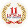 Wzór: Przypinka Święto Niepodległości Laur – biało-czerwona grafika z napisem 11 LISTOPADA ŚWIĘTO NIEPODLEGŁOŚCI