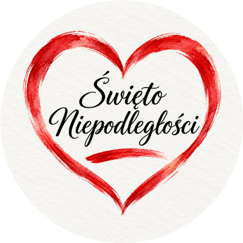 Wzór: Przypinka Święto Niepodległości Serce – biało-czerwona grafika z napisem Święto Niepodległości