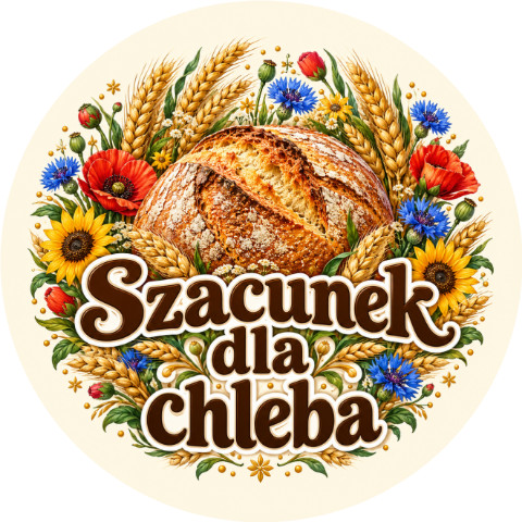 Wzór: Przypinka Szacunek dla Chleba – pastelowa grafika z napisem Szacunek dla chleba