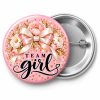 Przypinka Team Girl: kolorowa przypinka na baby shower z napisem TEAM girl – przód i aluminiowy tył z agrafką