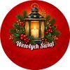 Wzór: Przypinka Wesołych Świąt Latarnia – świąteczna grafika z napisem Wesołych Świąt