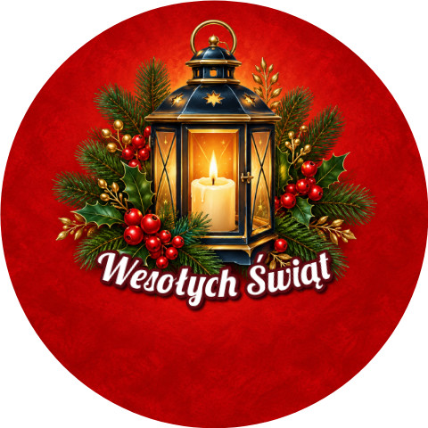 Wzór: Przypinka Wesołych Świąt Latarnia – świąteczna grafika z napisem Wesołych Świąt