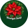 Wzór: Przypinka Wesołych Świąt Poinsecja – świąteczna grafika z napisem Wesołych Świąt