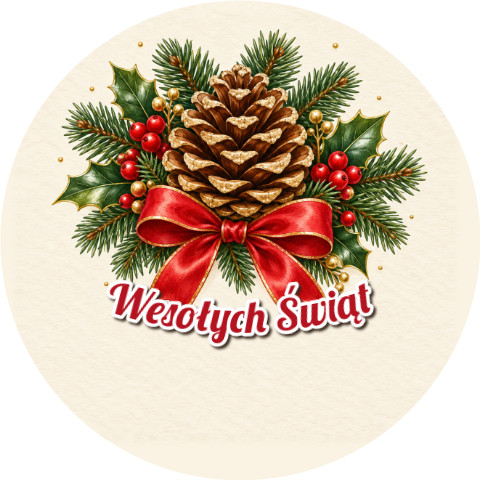 Wzór: Przypinka Wesołych Świąt Szyszki – świąteczna grafika z napisem Wesołych Świąt
