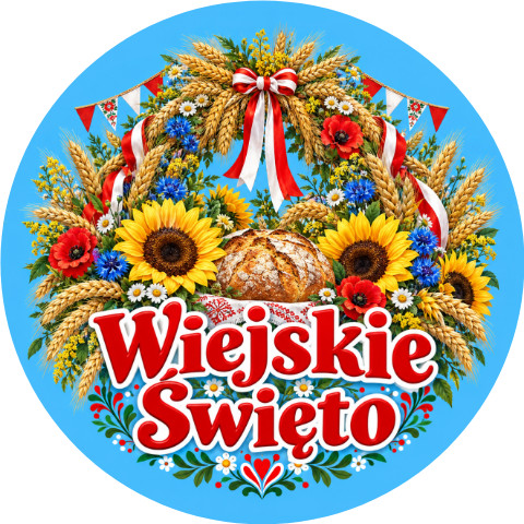 Wzór: Przypinka Wiejskie Święto – pastelowa grafika z napisem Wiejskie Święto