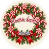 Wzór: Przypinka Wieniec z Cukierków – napis Słodkie Święta i pole rok na świątecznej grafice