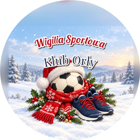 Wzór: Przypinka Wigilia Sportowa – napis Wigilia Sportowa i pole klub na świątecznej grafice
