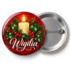 Przypinka Wigilia Świeca: przypinka na Boże Narodzenie z napisem Wigilia – przód i aluminiowy tył z agrafką