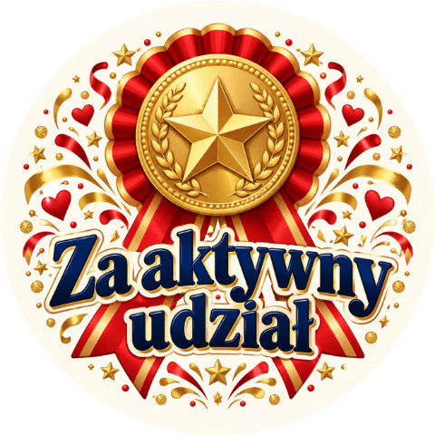 Wzór: Przypinka Za Aktywny Udział Seniora – pastelowa grafika z napisem Za aktywny udział