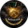 Wzór: Przypinka Zasłużony Górnik Medal – napis ZASŁUŻONY GÓRNIK i pole napis górny na grafice w górniczym stylu