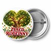 Przypinka Zjazd Rodzinny Serce: kolorowa przypinka na zjazd rodzinny z napisem ZJAZD RODZINNY – przód i aluminiowy tył z agrafką