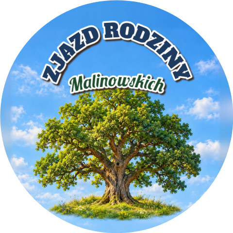 Wzór: Przypinka Zjazd Rodziny Dąb na Łące – napis ZJAZD RODZINY i pole nazwisko na pastelowym tle