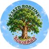 Wzór: Przypinka Zjazd Rodziny Drzewo – napis ZJAZD RODZINY i pole nazwisko na pastelowym tle