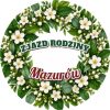 Wzór: Przypinka Zjazd Rodziny Wieniec – napis ZJAZD RODZINY i pole nazwisko na pastelowym tle