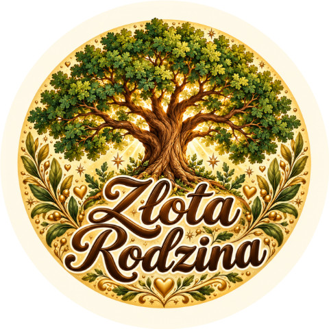 Wzór: Przypinka Złota Rodzina – pastelowa grafika z napisem Złota Rodzina