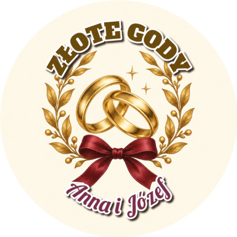 Wzór: Przypinka Złote Gody z Imionami – napis ZŁOTE GODY i pole imiona na pastelowym tle